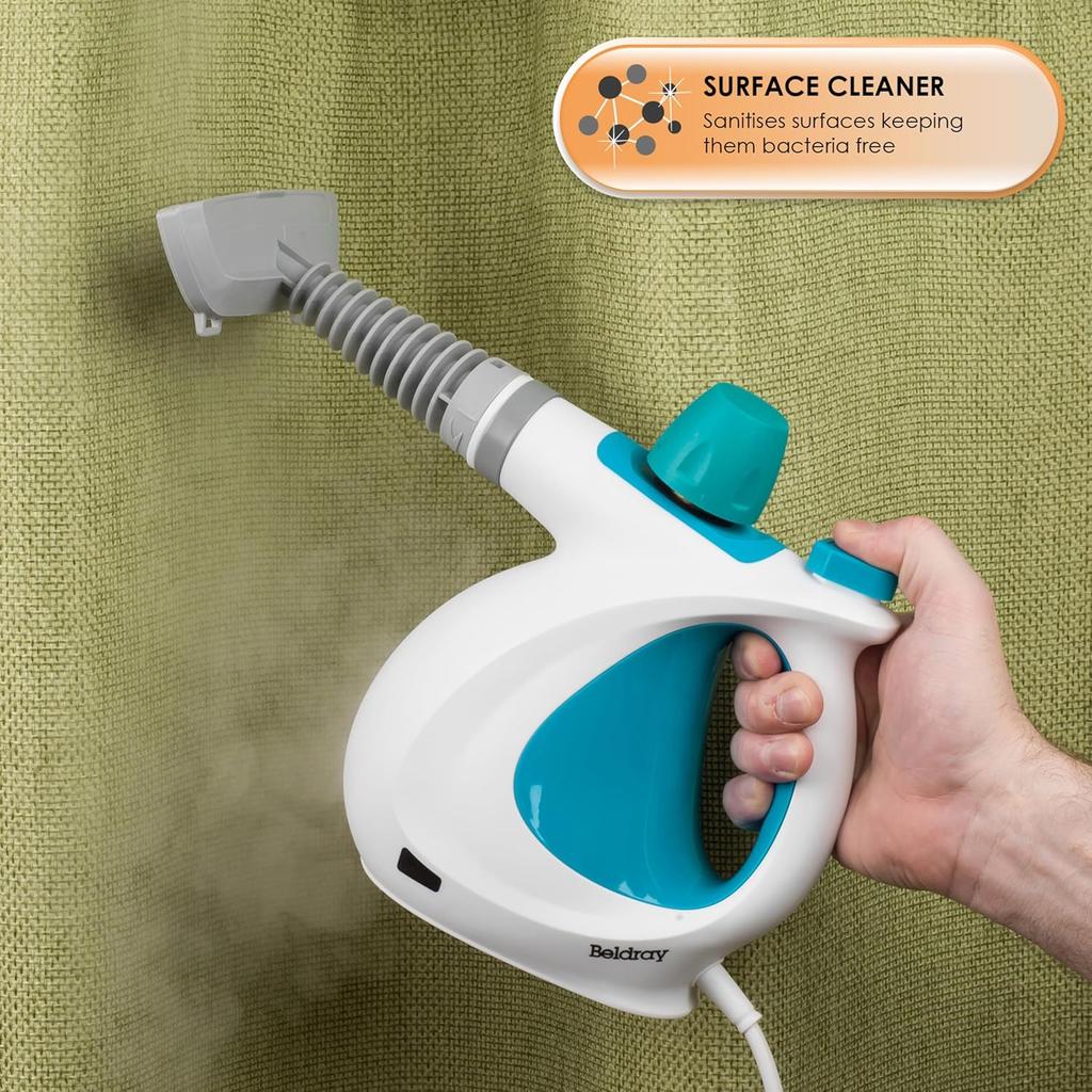 eldray BEL0701TQN 10-in-1 Handheld Steam Cleaner - Clean, Sanitise & Refresh Surfaces, Tiles, Mirrors & Windows, Chemical Free Cleaning, Includes Nozzles, Brushes, Upholstery Head & Squeegee, 1000W