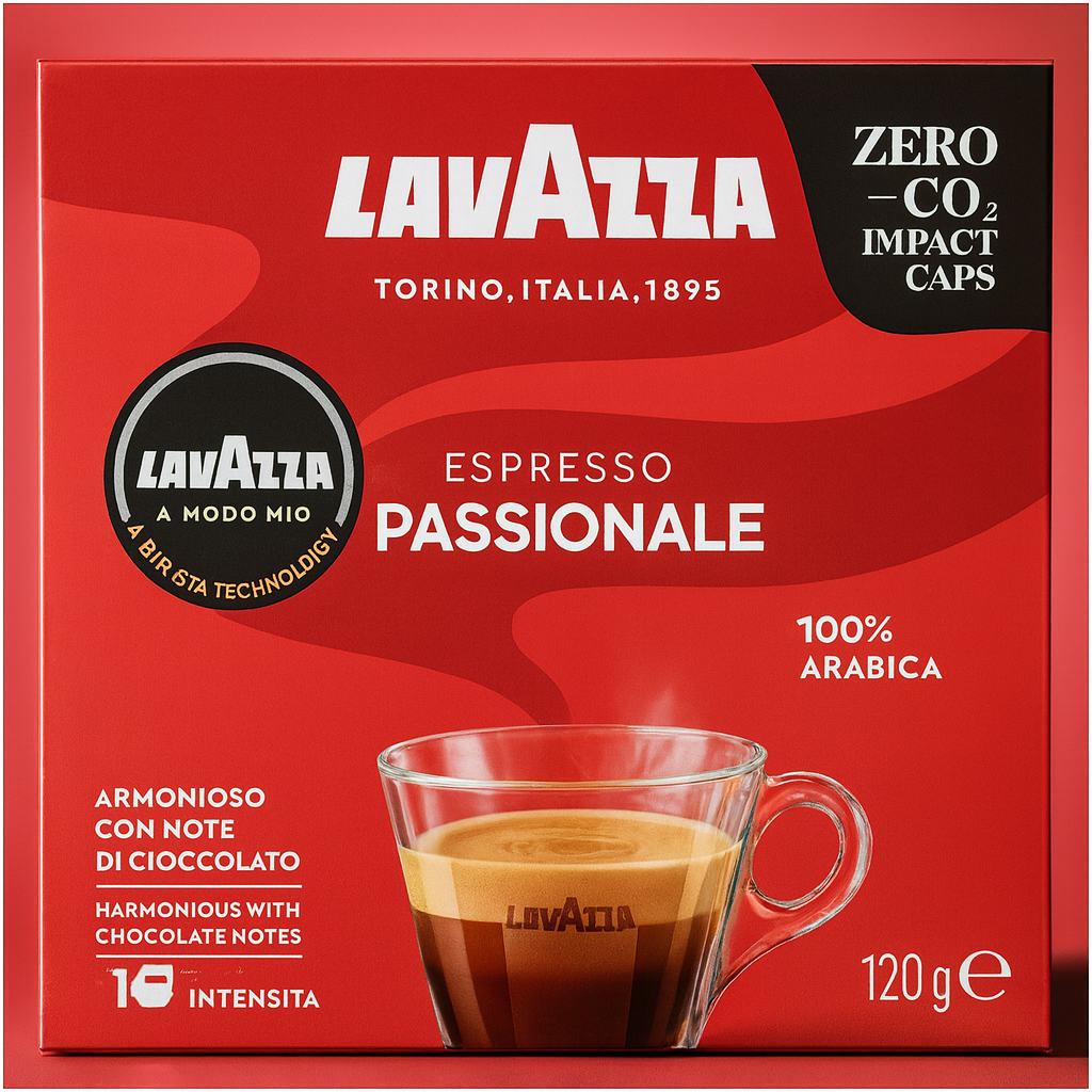 Lavazza, A Modo Mio Passionale, 256 Coffee Capsules for an Espresso with Caramel and Chocolate Notes, 100% Arabica, Intensity 11/13, Dark Roast, 16 Packs x 16 Capsules