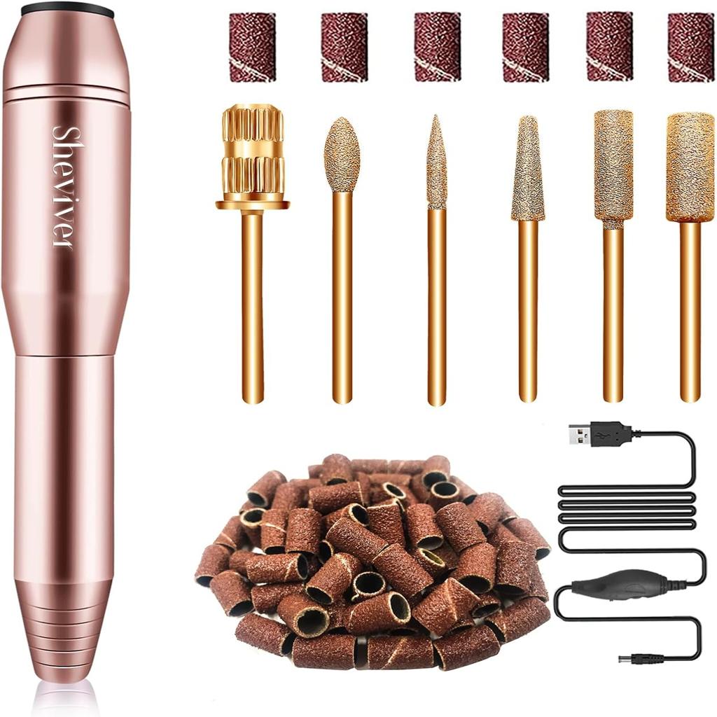 Sheviver Electric Nail Drill, Electric Nail File for Acrylic Gel Nails, Professional Nail Drills Machine Efile Manicure Pedicure Tools with Gold Nail Drill Bits for Home Salon Use