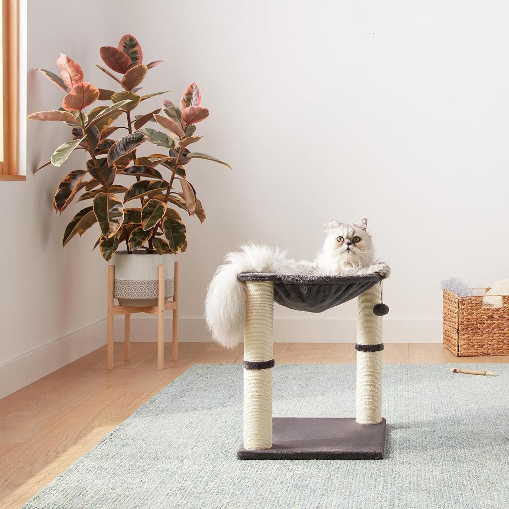 Amazon Basics Cat Tree Tower With Scratching Post And Hammock Bed for Indoor Cat - 40.6 x 50.8 x 40.6 Centimeters, Grey