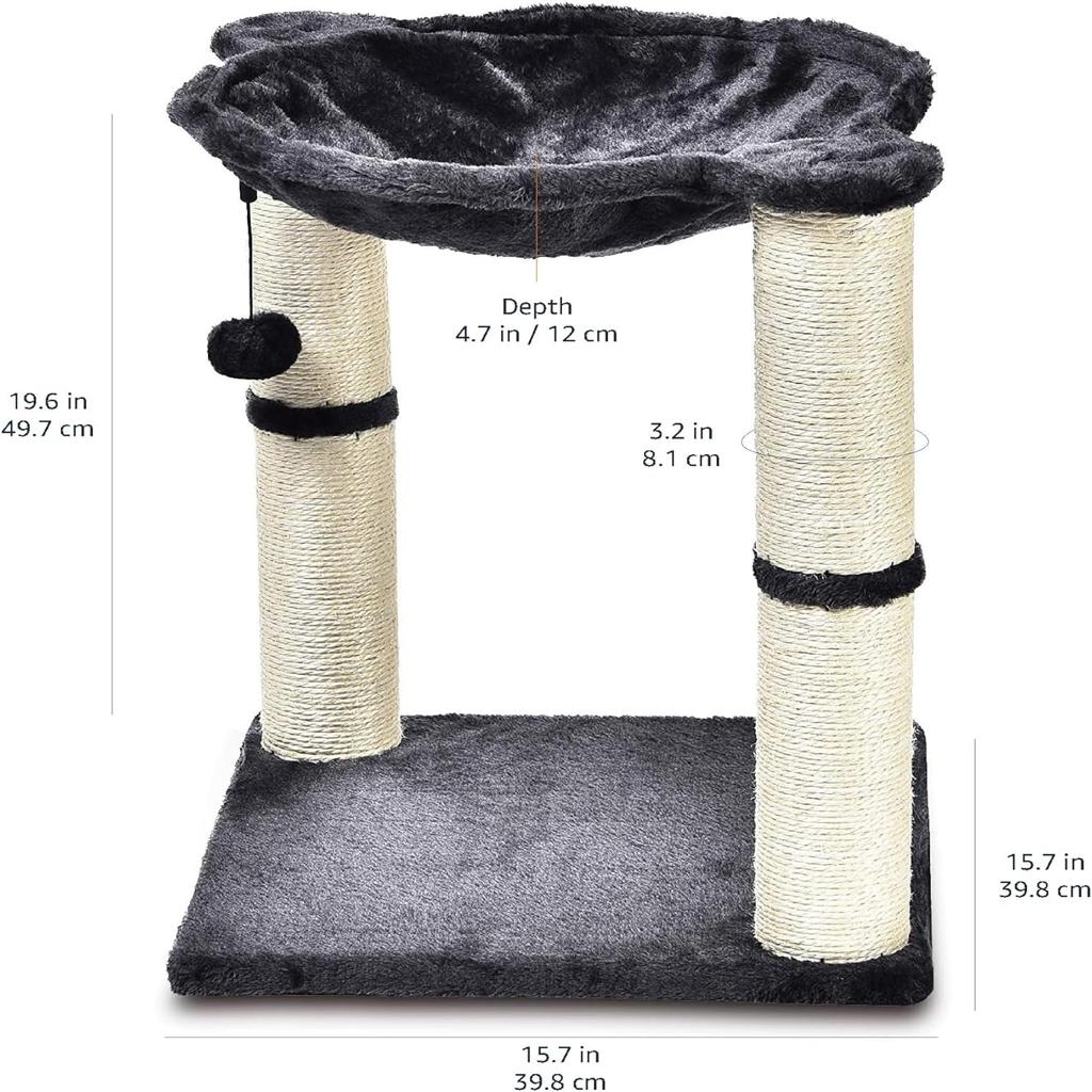 Amazon Basics Cat Tree Tower With Scratching Post And Hammock Bed for Indoor Cat - 40.6 x 50.8 x 40.6 Centimeters, Grey