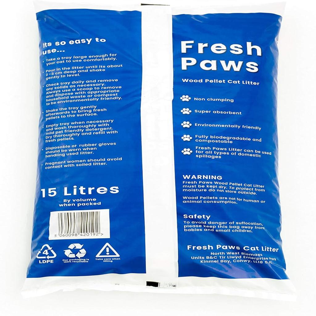 Fresh Paws Premium Wood Pellet Cat Litter, 15 L