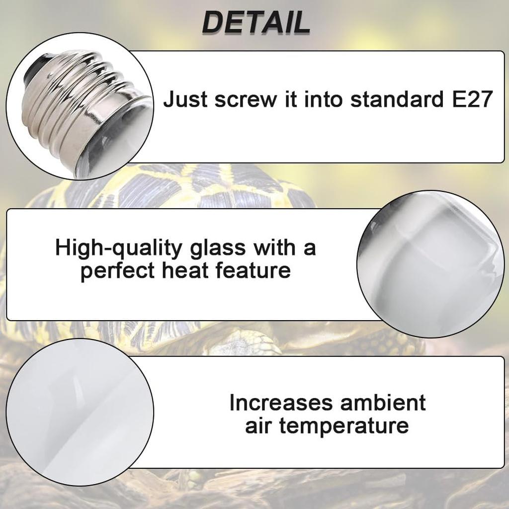 Lotvic 2 Pack 100W Reptile Heat Lamp, E27 Heat Lamp Bulb for Reptiles, Daylight Basking Spot Lamp, Tortoise Heat Lamp Bulb, Reptile Heating Bulb for Amphibian, Tortoise, Bearded Dragon (2 Pack 100W) [Energy Class A]