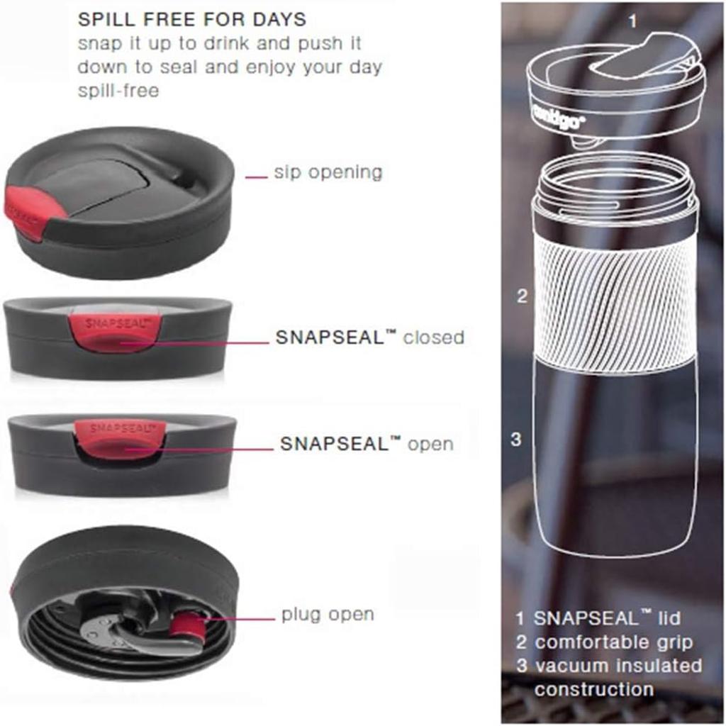 Contigo Byron Snapseal Travel Mug | Stainless Steel Thermal Mug | Vacuum Flask | Leakproof Tumbler | Coffee to Go Mug with BPA Free Easy-Clean Lid | Vivacious | 470 ml