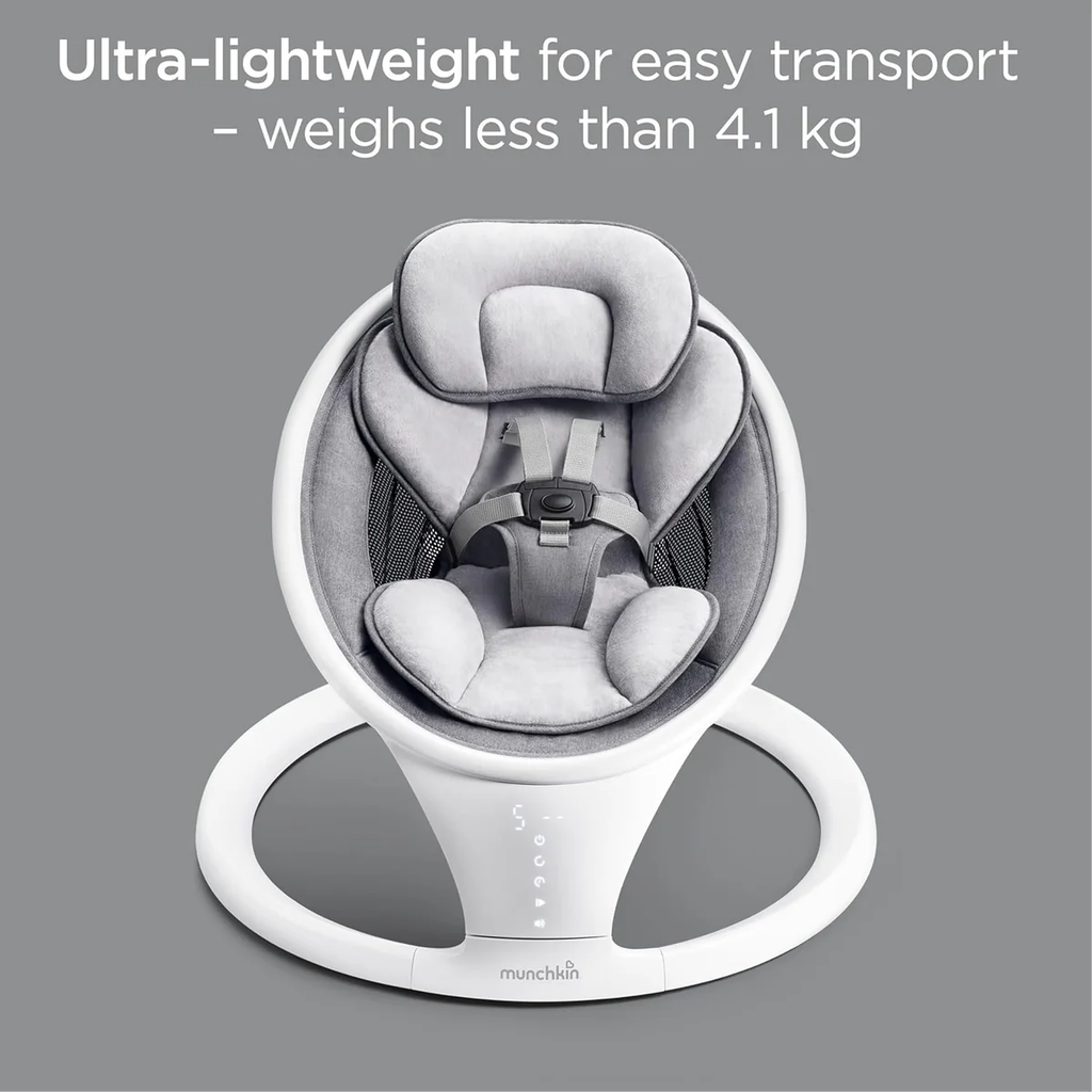 Munchkin Bluetooth Enabled Lightweight Baby Swing with Natural Sway in 5 Speeds and Remote Control, Cotton, Grey/White, 1 Count (Pack of 1)
