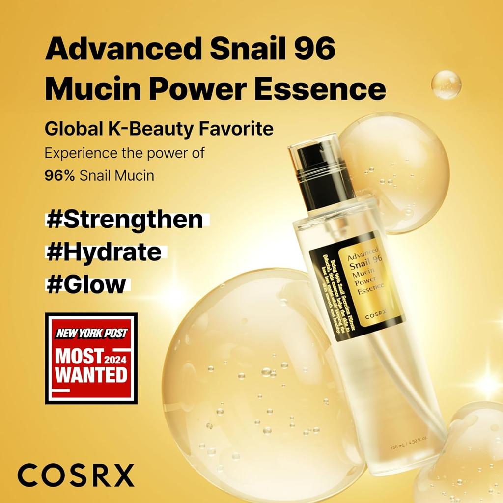 COSRX Advanced Snail 96 Mucin Power Essence 100ml, Skin Repair & Hydrating Serum, Snail Secretion Filtrate 96% & Hyaluronic acid, Korean Skincare, Animal testing free