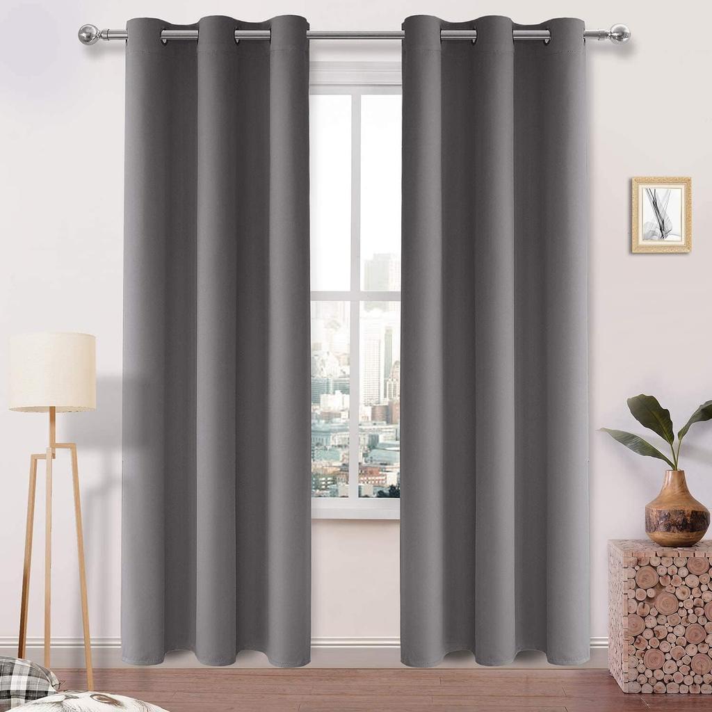 DWCN Grey Curtains for Living Room & Bedroom - Blackout Thermal Eyelet Curtains 46 x 90 Inch 2 Panels