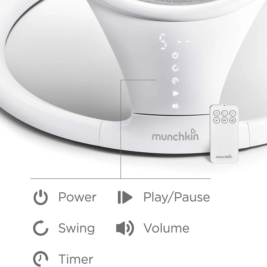 Munchkin Bluetooth Enabled Lightweight Baby Swing with Natural Sway in 5 Speeds and Remote Control, Cotton, Grey/White, 1 Count (Pack of 1)