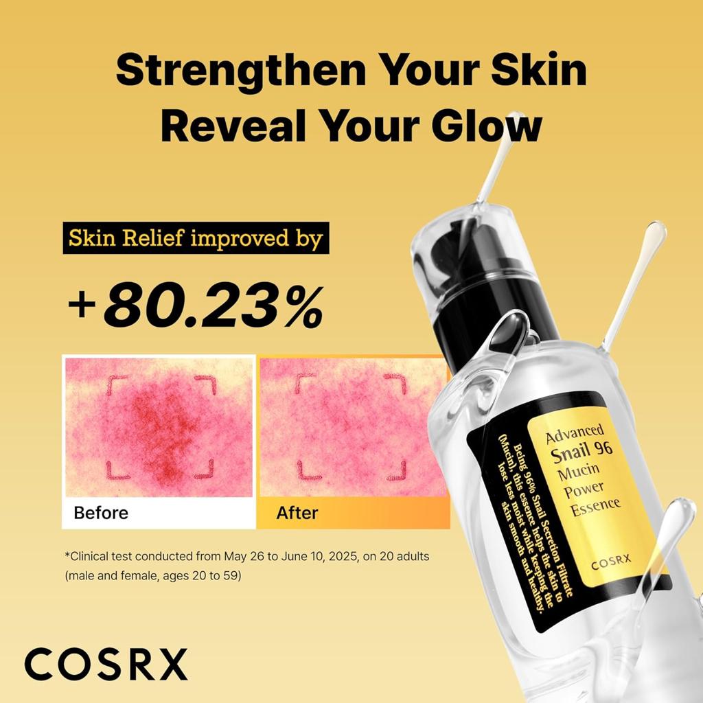 COSRX Advanced Snail 96 Mucin Power Essence 100ml, Skin Repair & Hydrating Serum, Snail Secretion Filtrate 96% & Hyaluronic acid, Korean Skincare, Animal testing free
