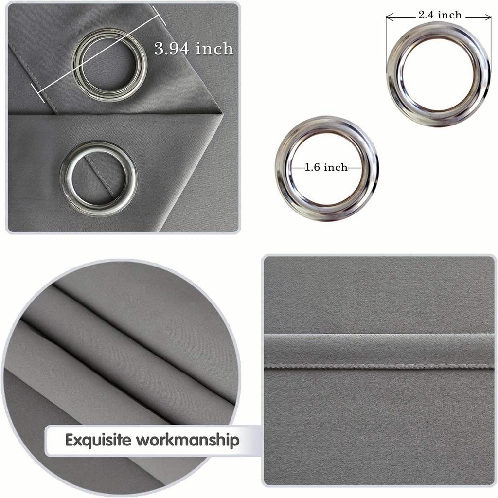DWCN Grey Curtains for Living Room & Bedroom - Blackout Thermal Eyelet Curtains 46 x 90 Inch 2 Panels