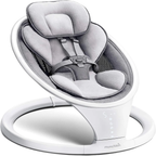 Munchkin Bluetooth Enabled Lightweight Baby Swing with Natural Sway in 5 Speeds and Remote Control, Cotton, Grey/White, 1 Count (Pack of 1)