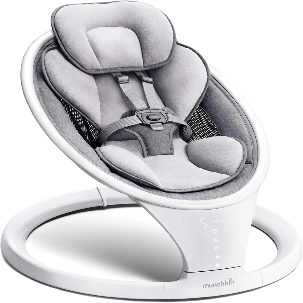 Munchkin Bluetooth Enabled Lightweight Baby Swing with Natural Sway in 5 Speeds and Remote Control, Cotton, Grey/White, 1 Count (Pack of 1)