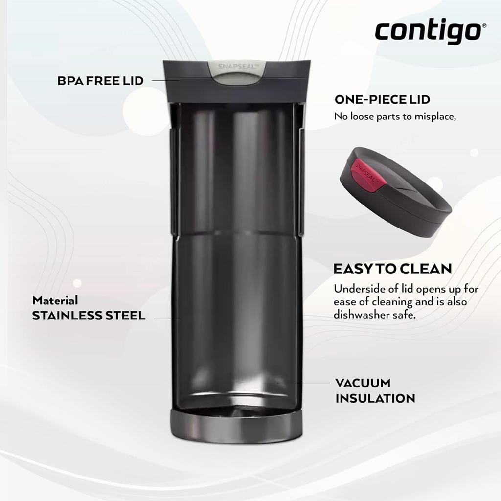 Contigo Byron Snapseal Travel Mug | Stainless Steel Thermal Mug | Vacuum Flask | Leakproof Tumbler | Coffee to Go Mug with BPA Free Easy-Clean Lid | Vivacious | 470 ml