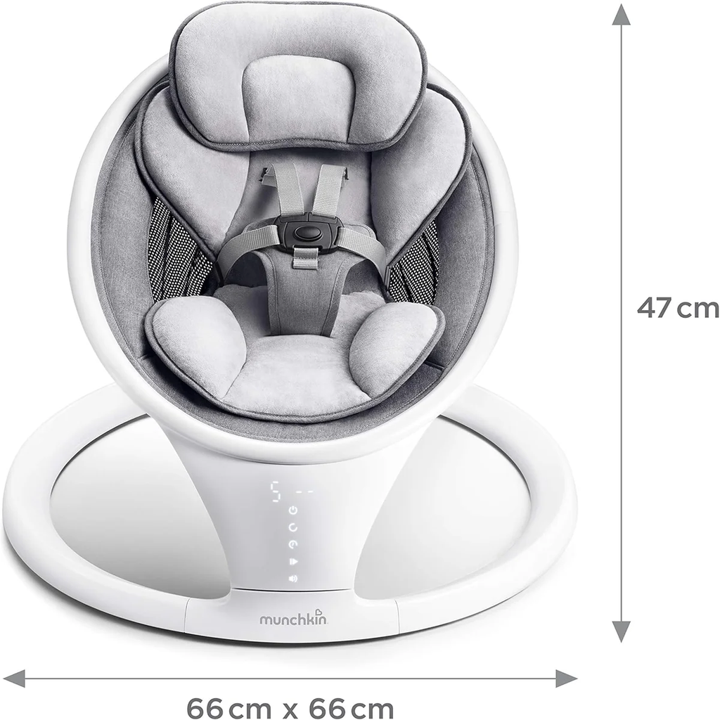 Munchkin Bluetooth Enabled Lightweight Baby Swing with Natural Sway in 5 Speeds and Remote Control, Cotton, Grey/White, 1 Count (Pack of 1)