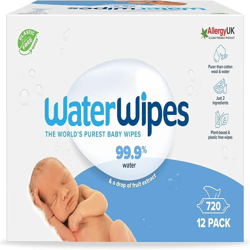 WaterWipes Original Baby Wipes Plastic Free, 720 Count (12 Packs) 99.9% Water Based & Fragrance Free for Sensitive Skin
