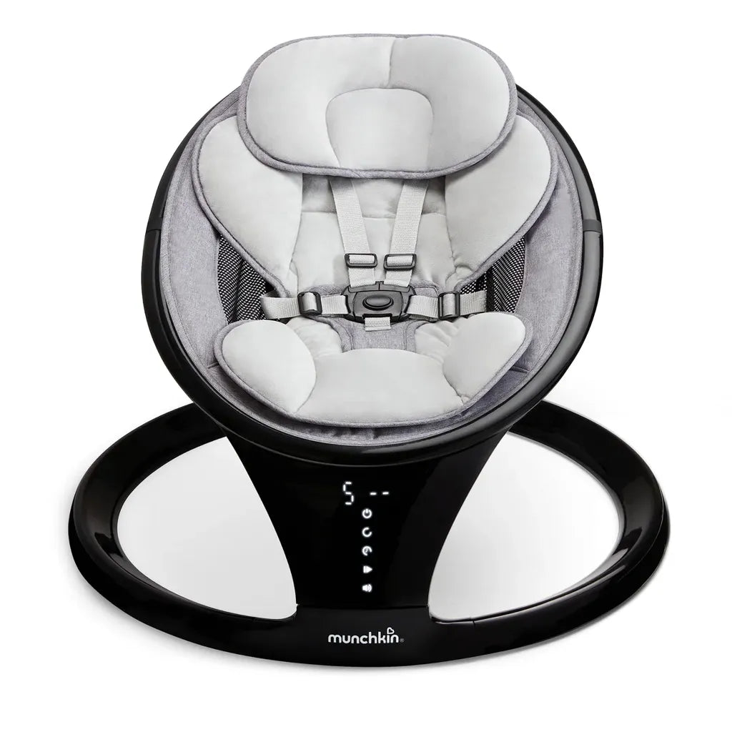 Munchkin Bluetooth Enabled Lightweight Baby Swing with Natural Sway in 5 Speeds and Remote Control, Cotton, Grey/White, 1 Count (Pack of 1)