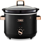 Tower T16043BLK Cavaletto 6.5 Litre Slow Cooker with 3 Heat Settings, Cool Touch Handles, Black and Rose Gold