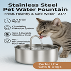 Cat Water Fountain: Stainless Steel Pet Water Fountains Indoor Metal Automatic Cat/Dog Waterer Bowls Faucet Bottle Watering Pets 24/7 Running Water Dispenser for Drinking