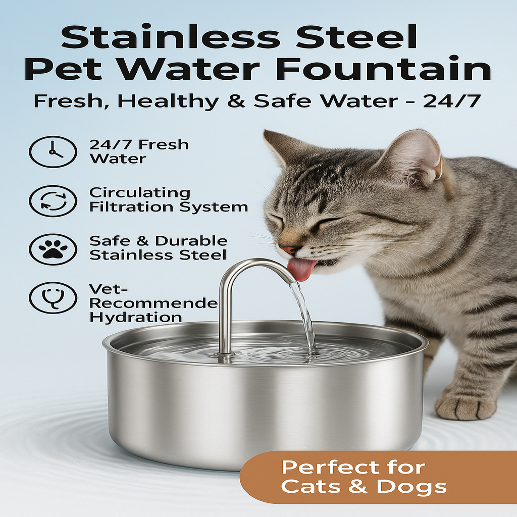 Cat Water Fountain: Stainless Steel Pet Water Fountains Indoor Metal Automatic Cat/Dog Waterer Bowls Faucet Bottle Watering Pets 24/7 Running Water Dispenser for Drinking