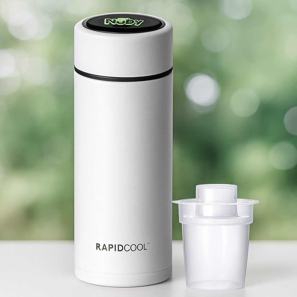 Nuby RapidCool Portable Baby Bottle Maker, Prepare A Formula Feed in Just 2 Minutes, Ideal for Travel Bottles and Night Feeds. Includes Milk Powder Dispenser and Digital Lid. No Filter Needed.
